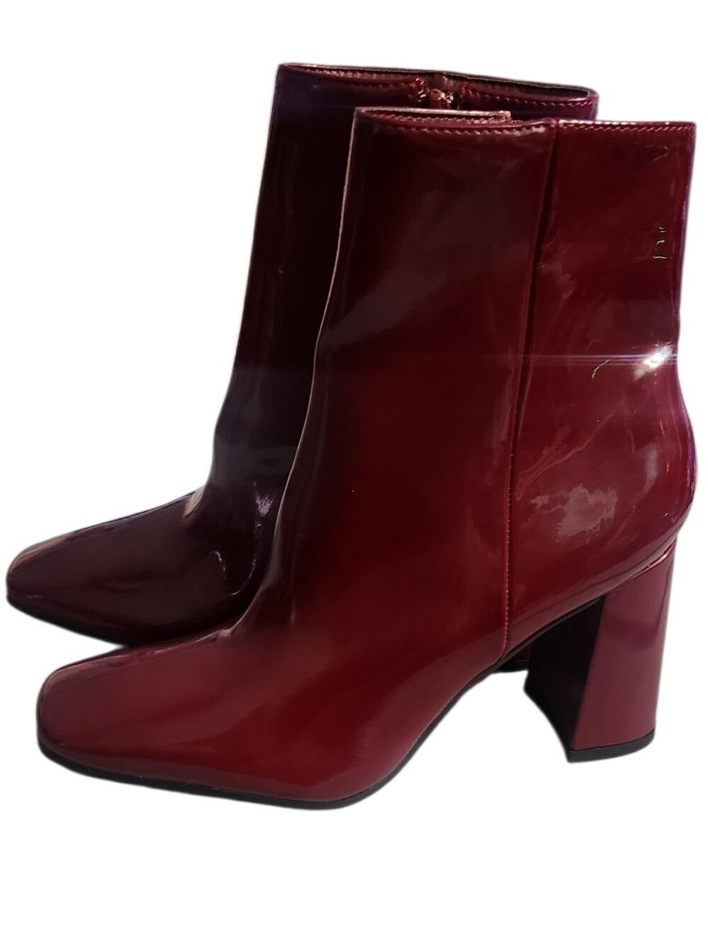 Top Moda Women's Cherry Red Faux Patent Leather Block Heel Ankle Boots Size 6